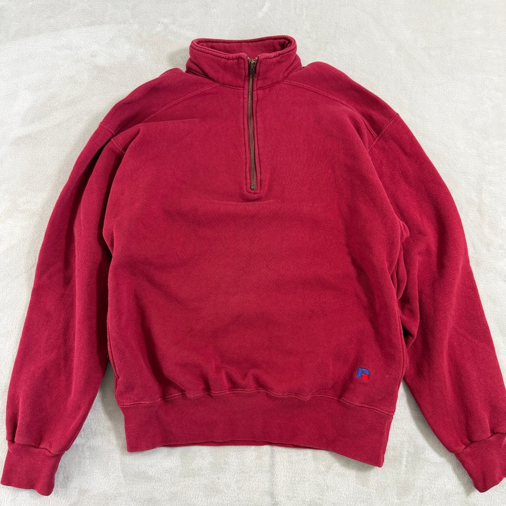 Vintage LL Bean Russell Athletic Quarter Zip Sweatshirt Red Medium Made in USA